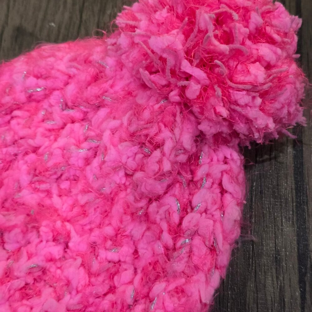 SO Kids Pink Knit Beanie Fingerless Gloves Mitten Flap Set Pom Pom NWT Age 4-7 - Picture 7 of 11